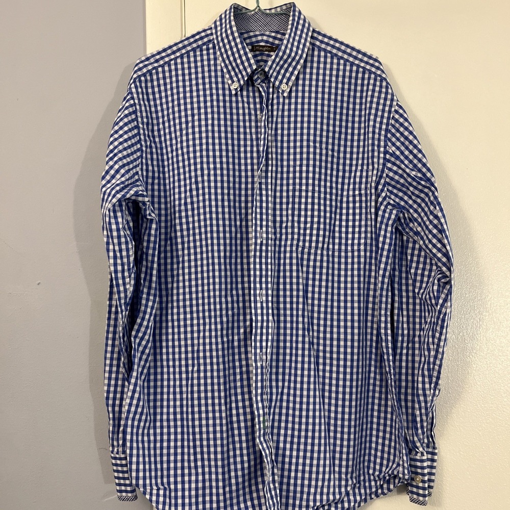 J.‎ Mclaughlin Gingham Cotton Blue White Checkered Button Up Men's Small Shirt